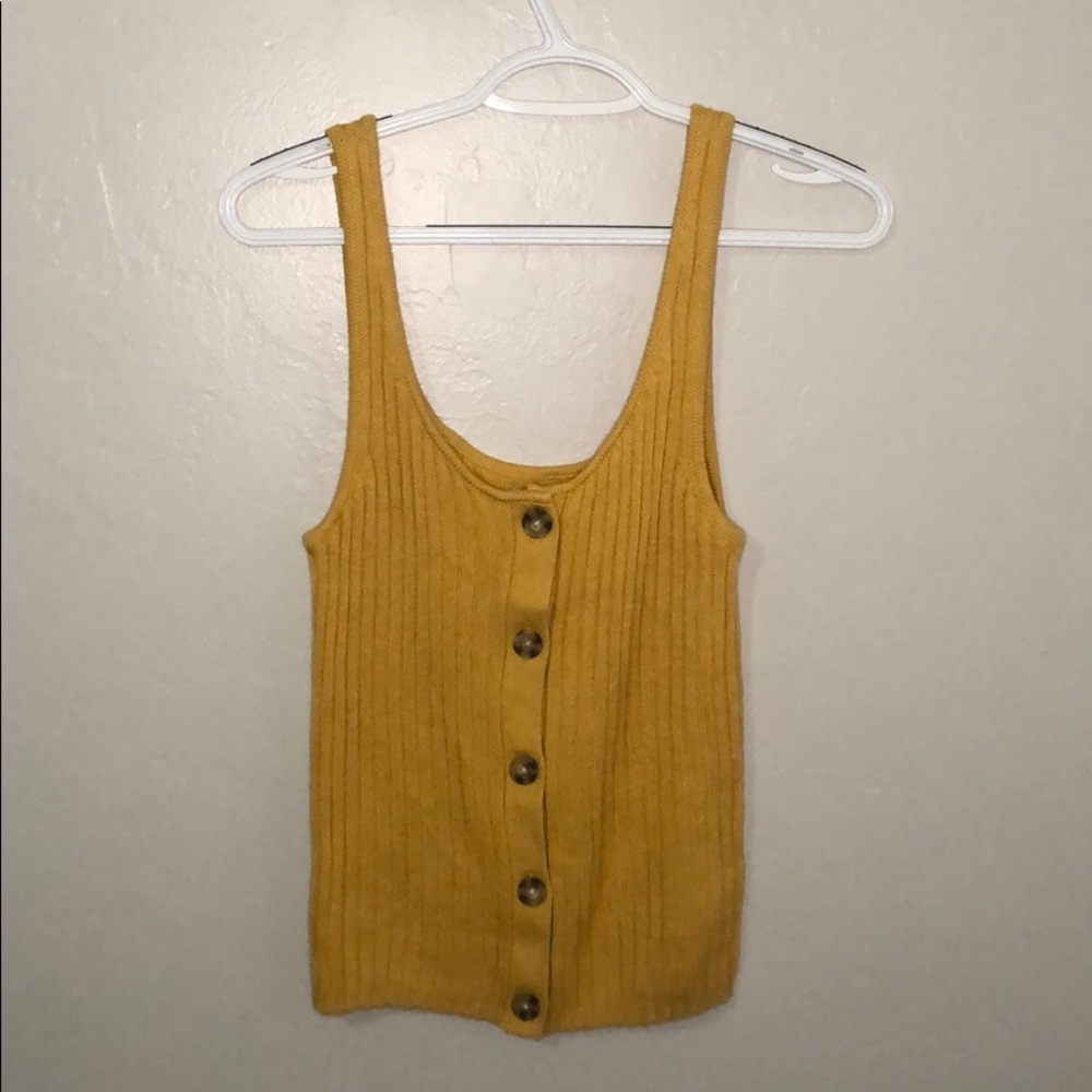Yellow Knitted Button Up American Eagle Tank Top